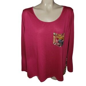 UMGEE Plus Size 1XL Pink Long Sleeve Tunic Top Mixed Print Pocket floral momcore